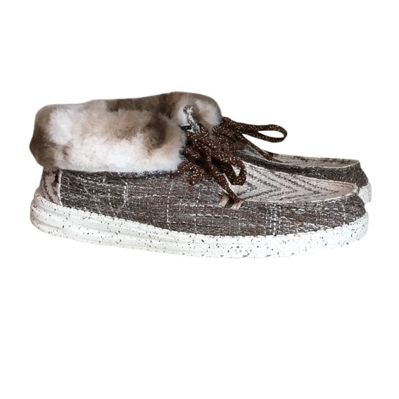 Hey Dude Shoes - NEW Hey Dude Britt Boho Chevron Faux Fur Trim Shoes